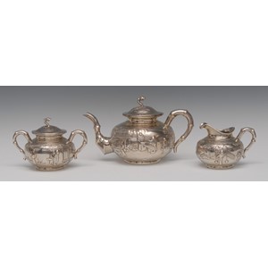 A Chinese silver three-piece tea service