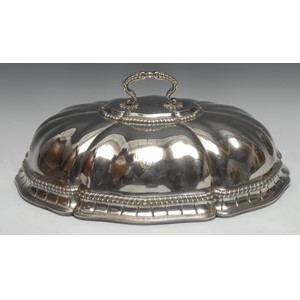 Royal Household Silver - a George III silver fluted domed meat dish cover