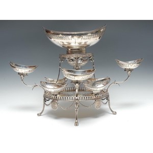 A substantial George III Neo-Classical silver table centre epergne