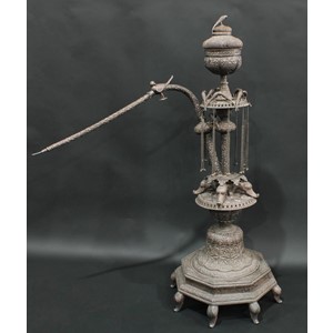A substantial Indian Kutch silver floor-standing hookah pipe, of palatial proportions