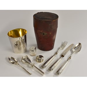 A George III silver gentleman officer's campaign dining set