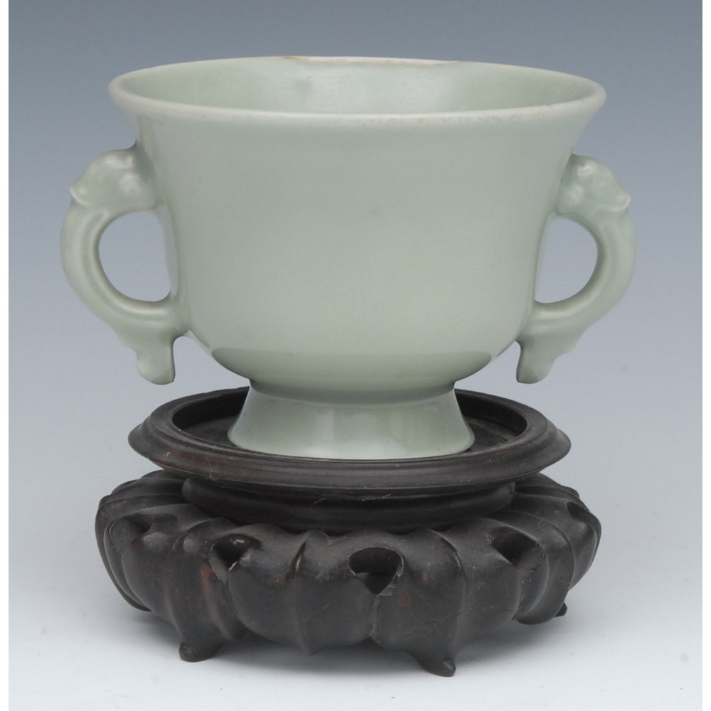 A Chinese celadon two handled bell shaped vessel