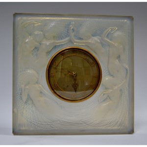 A Rene Lalique Naiades opalescent glass mantel clock