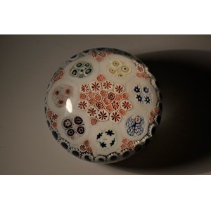 Bacchus sodden snow paperweight - millefiori canes in red
