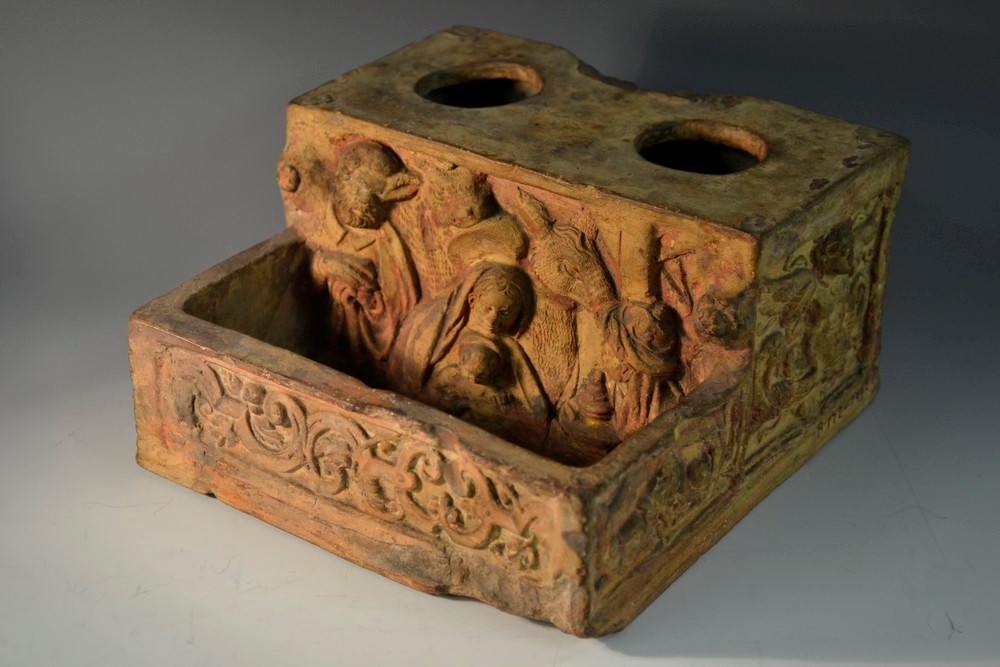 An Italian terracotta square inkstand