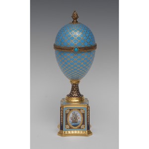 A Lynton porcelain pedestal 'egg' shaped vase and cover