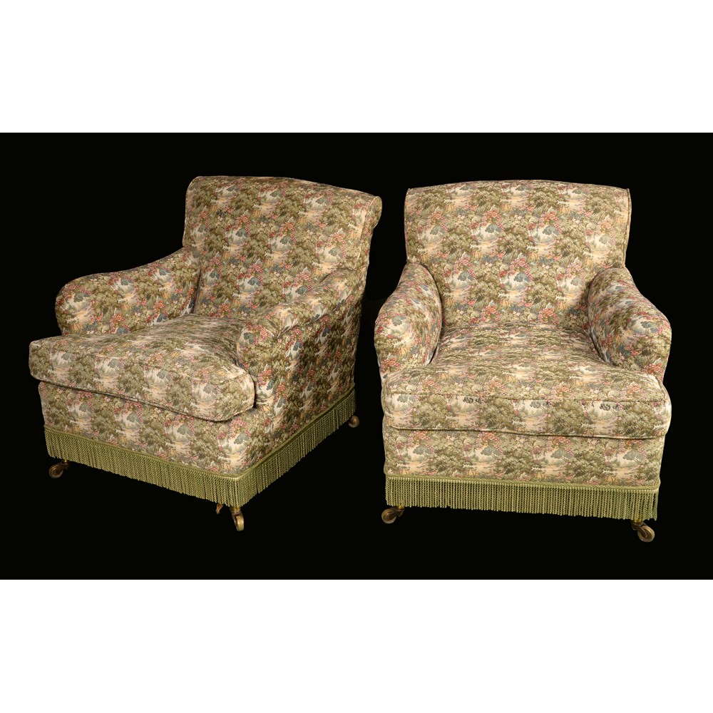 Howard & Sons - a pair of Victorian oak armchairs