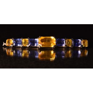 A Hemmerle hand crafted yellow and blue sapphire brooch