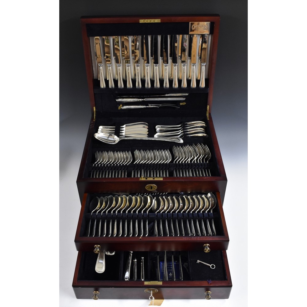 An Elizabeth II silver Old English bead pattern canteen