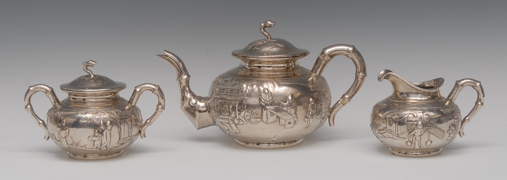 A Chinese silver three-piece tea service