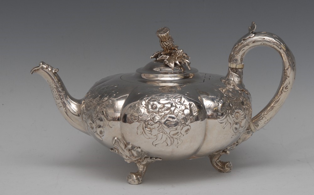 Paul Storr - a William IV silver melon shaped teapot