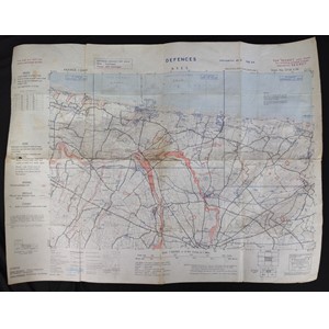 WW2 British May 1944 Map of the D - Day Normandy Beaches Marked Defences Ryes.
