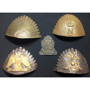 French Helmet plates. A collection of five different plates.