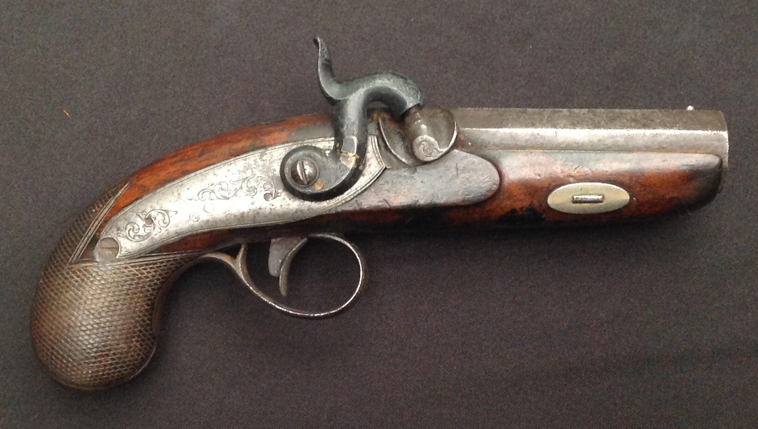 46 bore Percussion cap single barrel pistol.