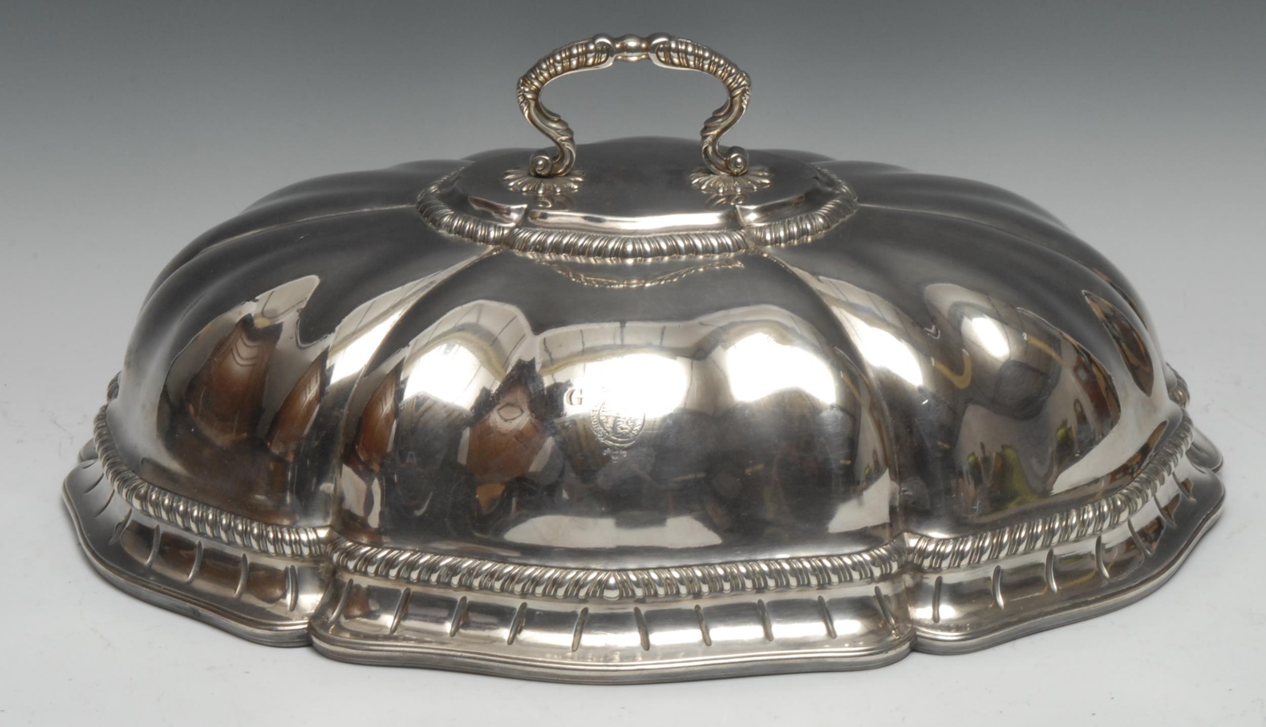 Royal Household Silver - a George III silver fluted domed meat dish cover