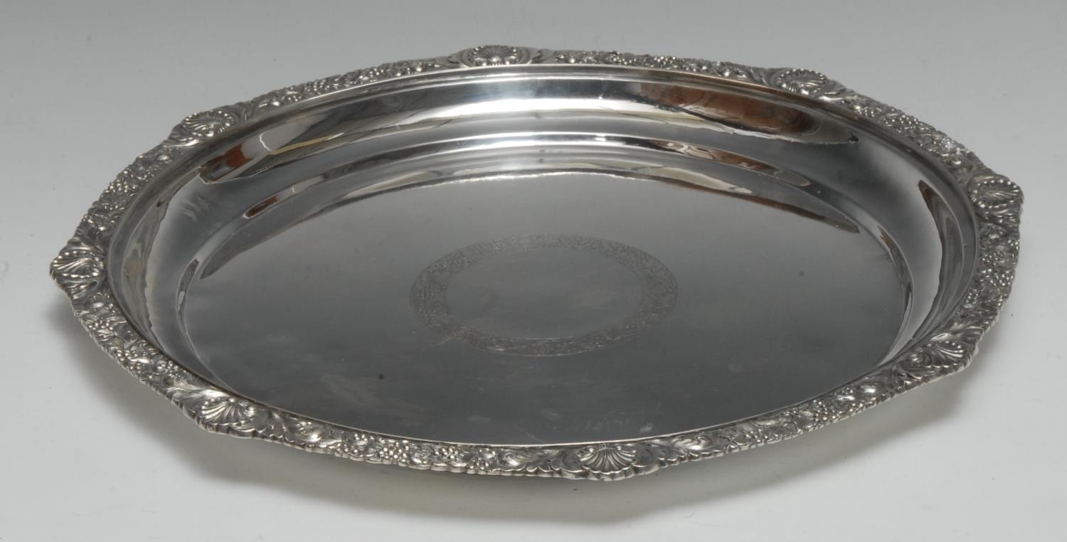 A China Trade period Chinese silver shaped circular salver