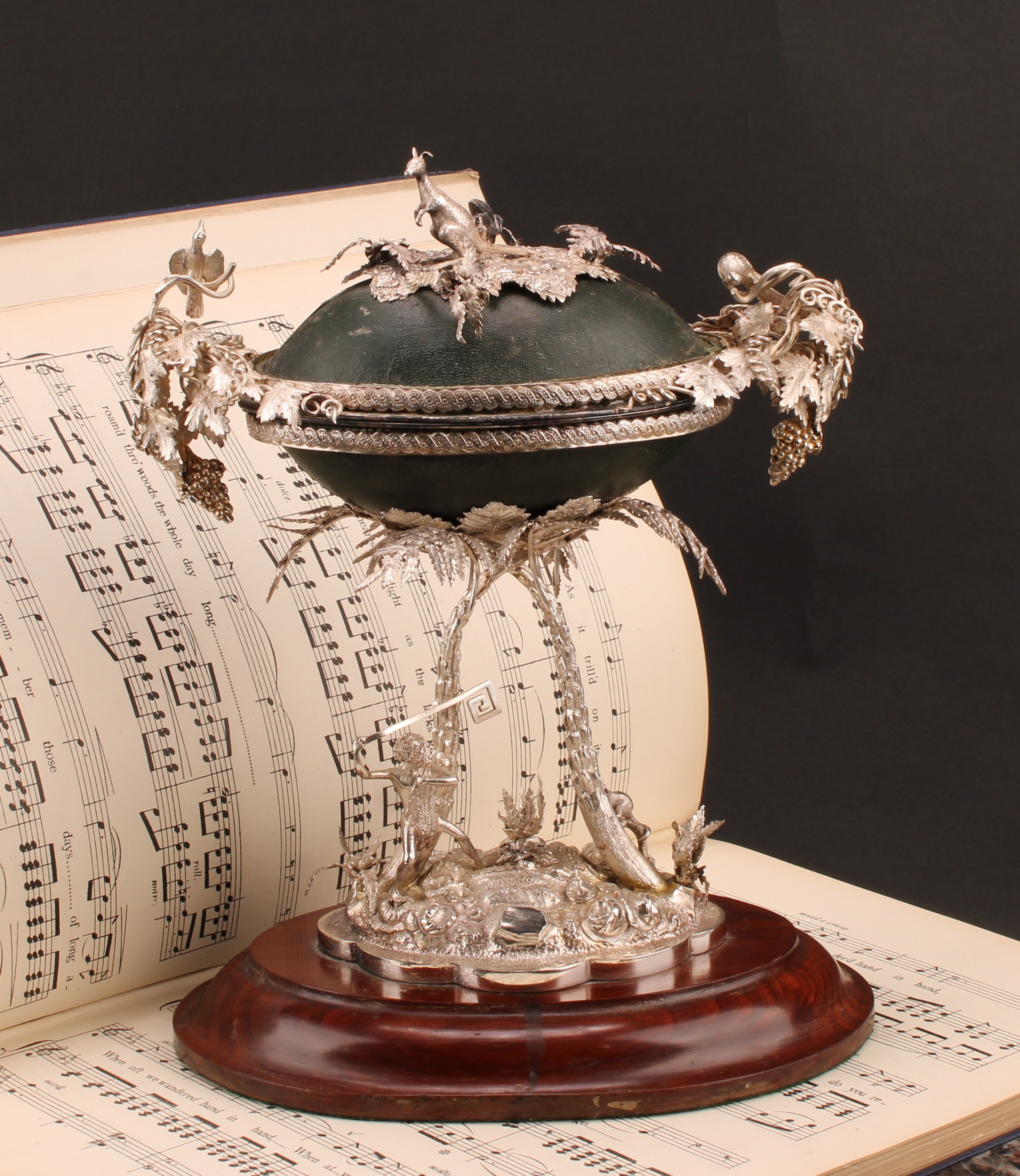 An Australian silver emu egg shaped casket or table centrepiece