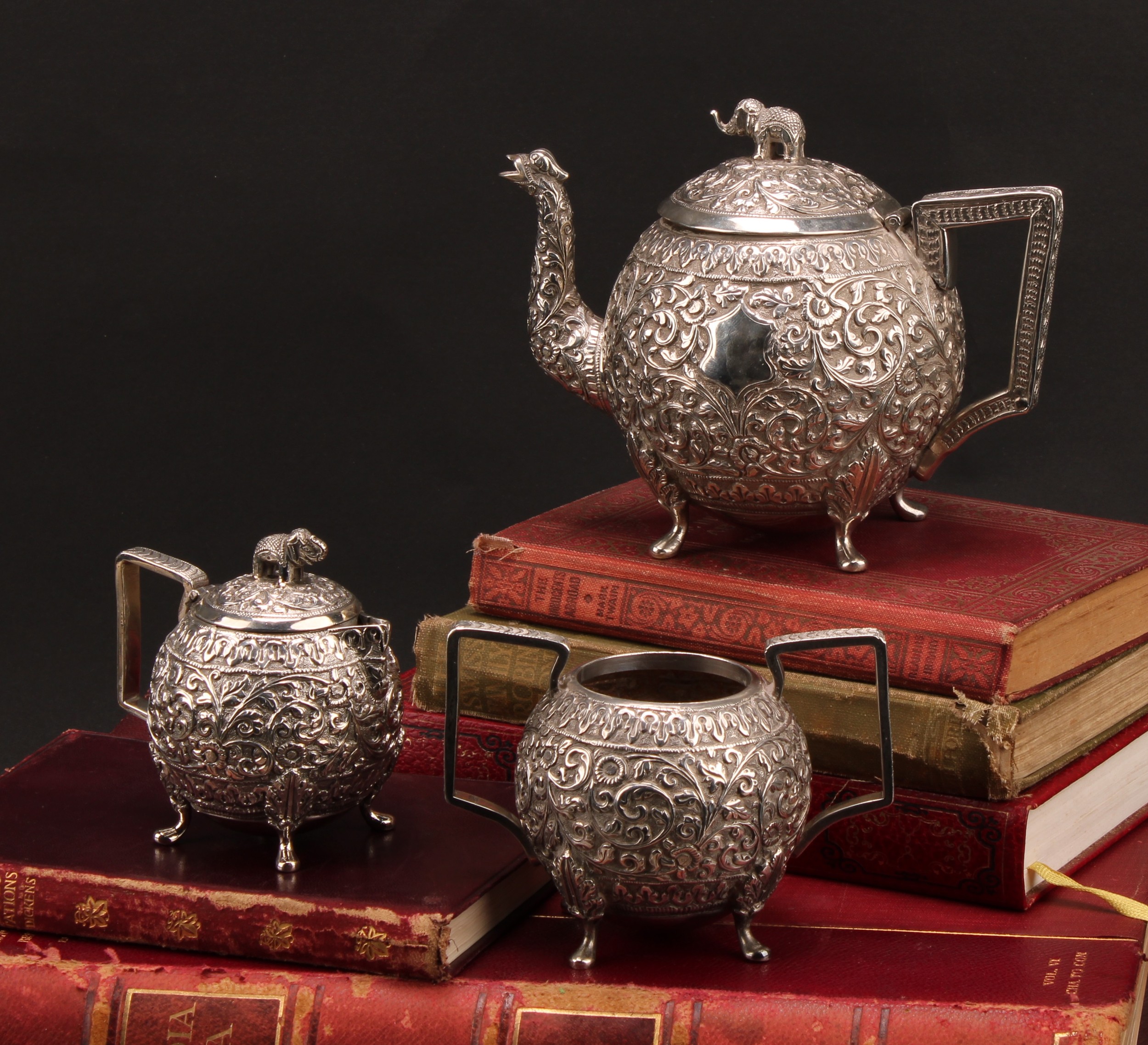 An Indian silver three-piece bachelor's tea service