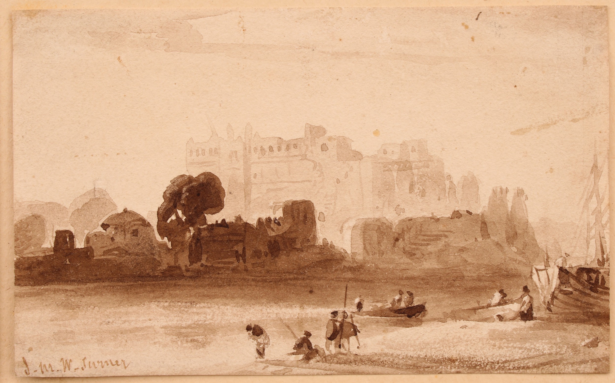 Circle of J.M.W. Turner (1775-1851) Castle View signed, watercolour, 8.5cm x 13.5cm