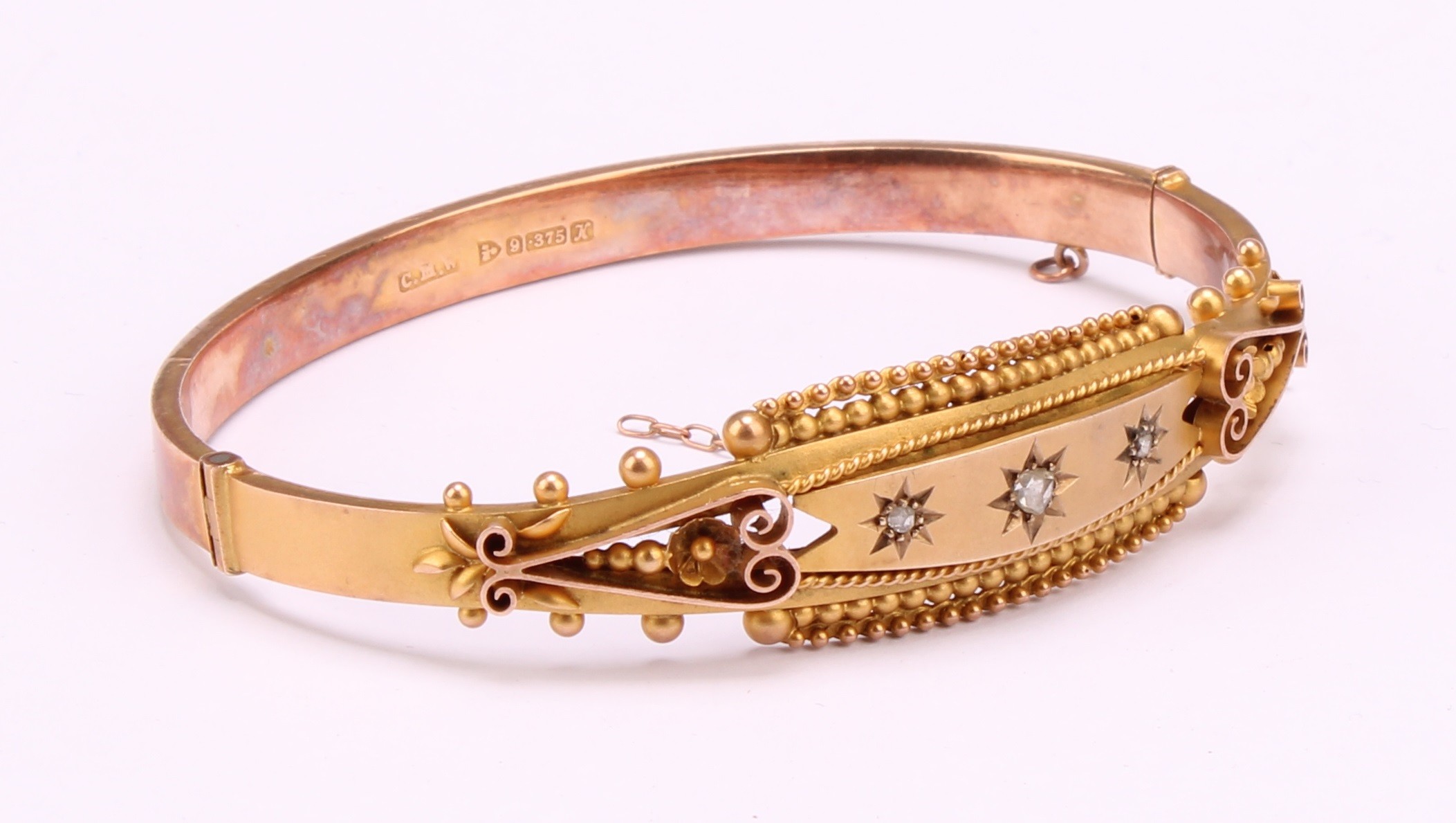 9ct gold Etruscan Revival Rose cut diamond bangle
