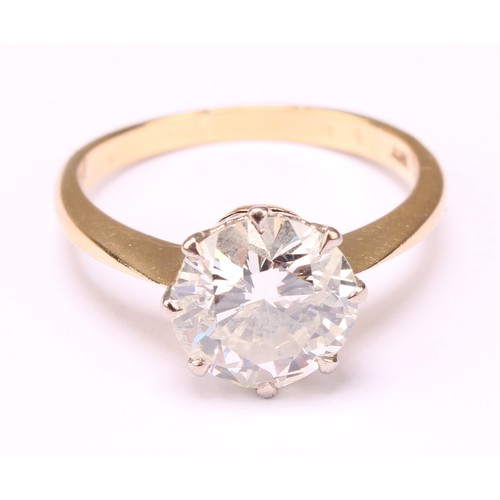 A diamond solitaire ring RBC, 8.77mm x 8.65mm x 5.03mm, calculated weight 2.36ct, col k/l, clarity P1/P2