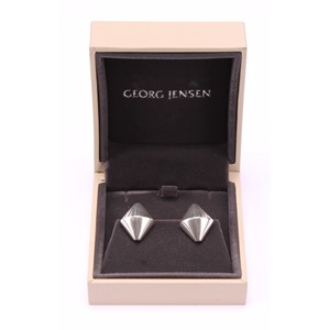 Georg Jensen - a pair of Danish sterling silver earrings or studs, shape no.112, designed by Arno Malinowski, boxed