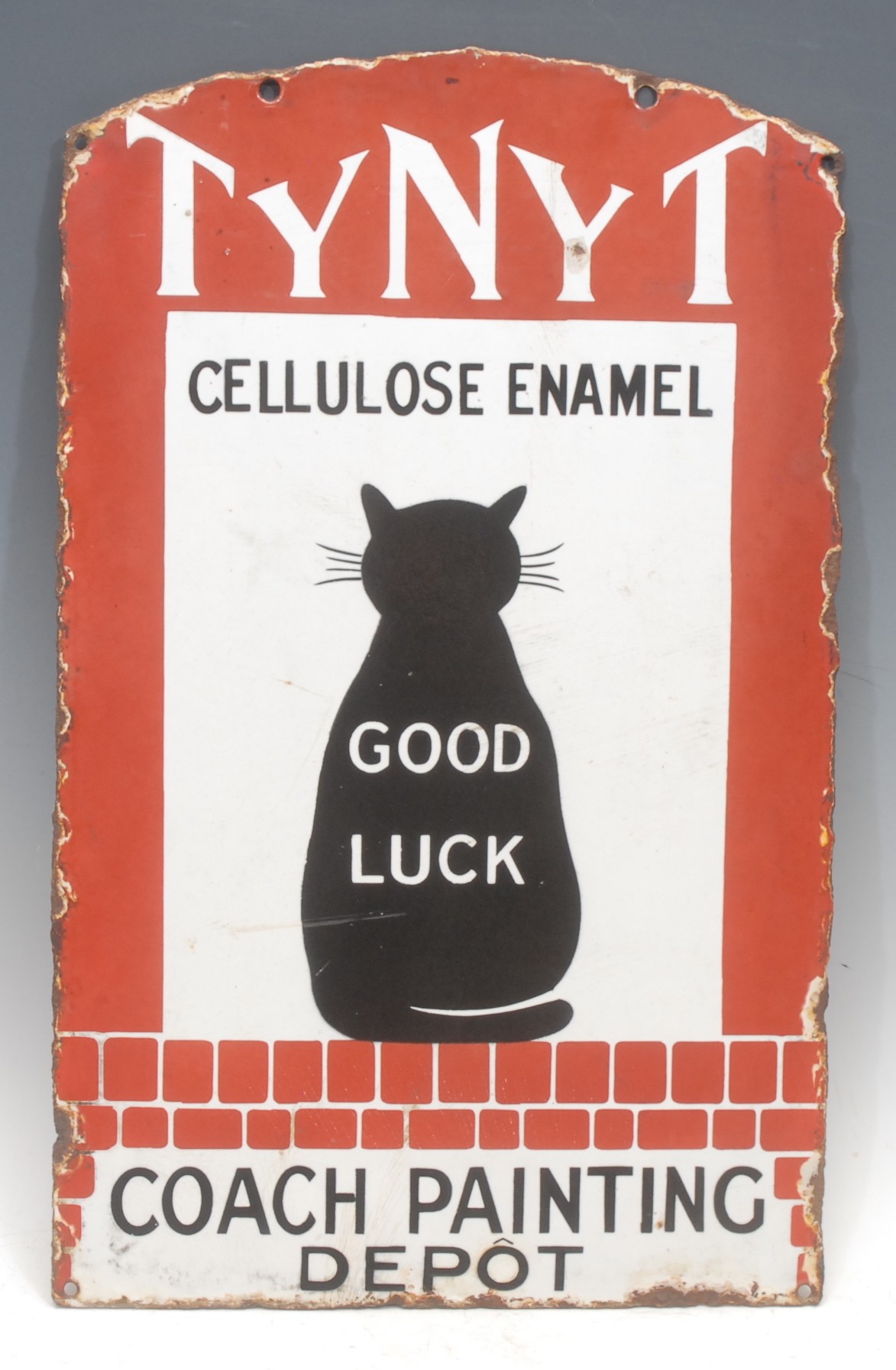 A shaped rectangular double sided pictorial enamel sign, 'TYNYT CELLULOSE ENAMEL, COACH PAINTING DEPOT