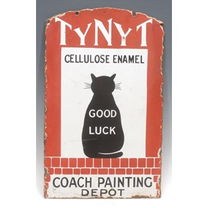 A shaped rectangular double sided pictorial enamel sign, 'TYNYT CELLULOSE ENAMEL, COACH PAINTING DEPOT