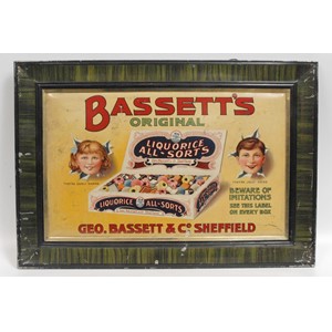 George Bassetts & Co, Sheffield - a rectangular pressed tin advertising sign