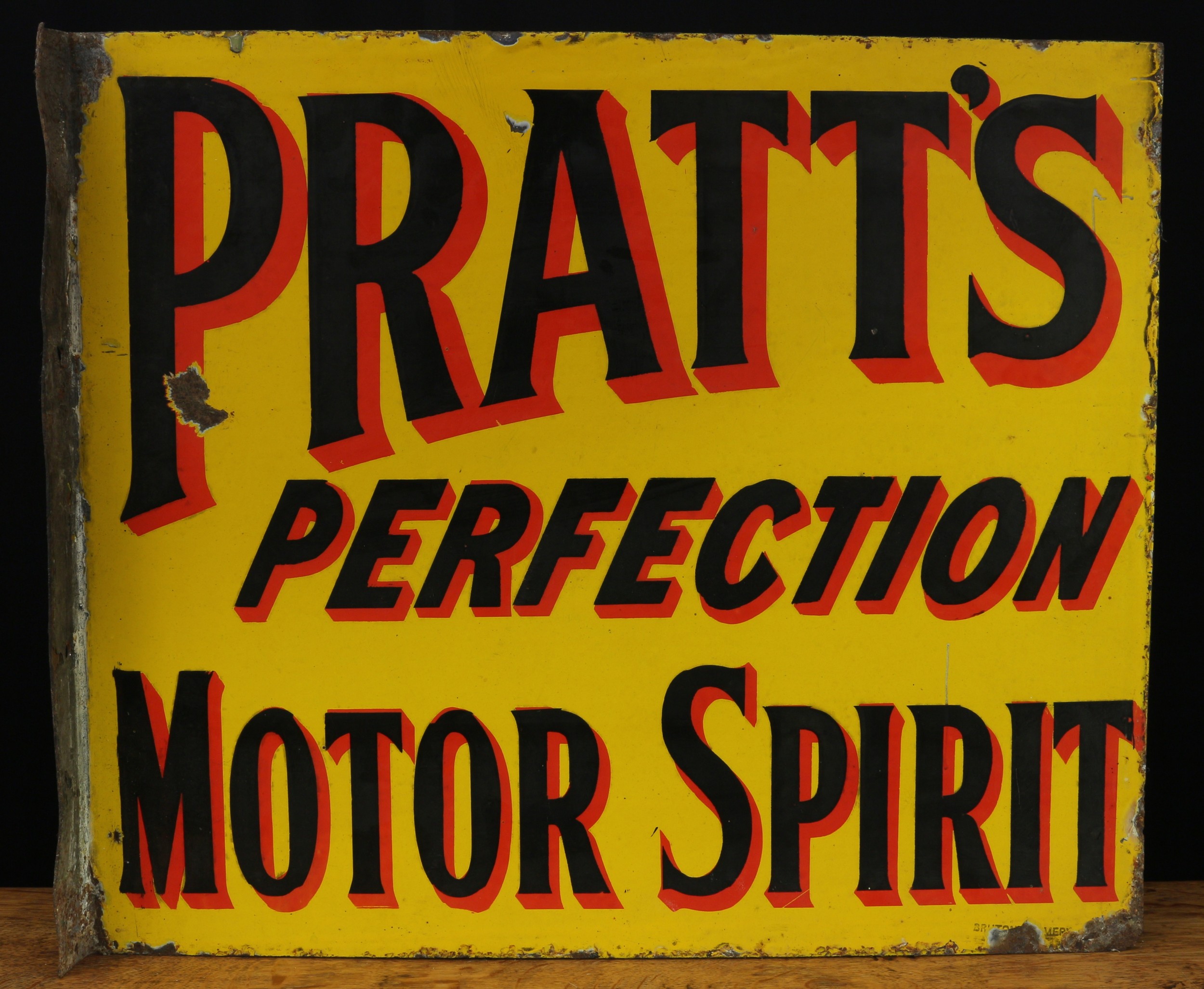 A rectangular shaped double sided flanged enamel sign, 'PRATT'S PERFECTION MOTOR SPIRIT'