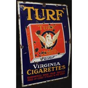 A rectangular pictorial enamel advertising sign, 'Turf Virginia Cigarettes'