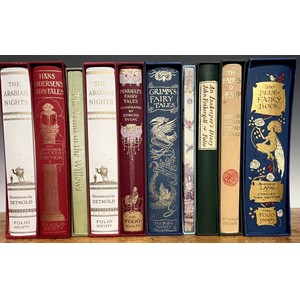Folio Society - The Fables of Aesop; The Blue Fairy Book; The Arabian Nights, two copies; Perrault's Fairy Tales; Grimm's Fairy Tales; Hans Andersen's Fairy Tales; An Innkeeper's Diary; The Wind in the Willows; a facsimile Rupert annual, 1953, certificate number 01185 (10)