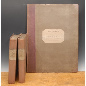 China, diplomatic – Staunton, (Sir George, Bt., FRS, LLD), An Authentic Account of an Embassy from the King of Great Britain to the Emperor of China; including cursory observations made, and information obtained, in travelling through that ancient empire, and a small part of Chinese Tartary. Together with a relation of the voyage undertaken on the occasion by His Majesty's Ship the Lion, and the ship Hindostan, in the East India Company's service, to the Yellow Sea, and Gulf of Pekin; as well as of their return to Europe; with notices of the several places where they stopped in the their way out and home; being the islands of Madeira, Teneriffe, and St. Jago; the port of Rio de Janeiro in South America; the islands of St. Helena, Tristan d'Acunha, and Amsterdam; the coast of Java, and Sumatra, the Nanka Isles, Pulo Condore, and Cochin-China. Taken chiefly from the papers of His Excellency the Earl of Macartney, Knight of the Bath, His Majesty's Embassador Extraordinary and Plenipotentiary to the Emperor of China; Sir Erasmus Gower, commander of the expedition, and of other gentlemen in the several departments of the embassy, 3 Vols. two of text with separate folio of plates, London, G. Nicol, 1797, large 4to bound faded maroon morocco over green boards, printed spine labels to Vols. I & II, marked MS on front boards Staunton I and Staunton II, Vol. I: xxxiv + 518pp, engraved frontis of Lord Macartney after Hickey, six engraved plates; Vol. II: xx + 626pp, engr. frontis. of Emperor Tchien Lung, 20 other engr. plates; Vol. III folio volume bound en suite, comprising 44 plates, including maps, some folding, printed title applied to front board, spines faded and some foxing to titles and end pages, ex. lib. Irish Royal College of Surgeons (3)