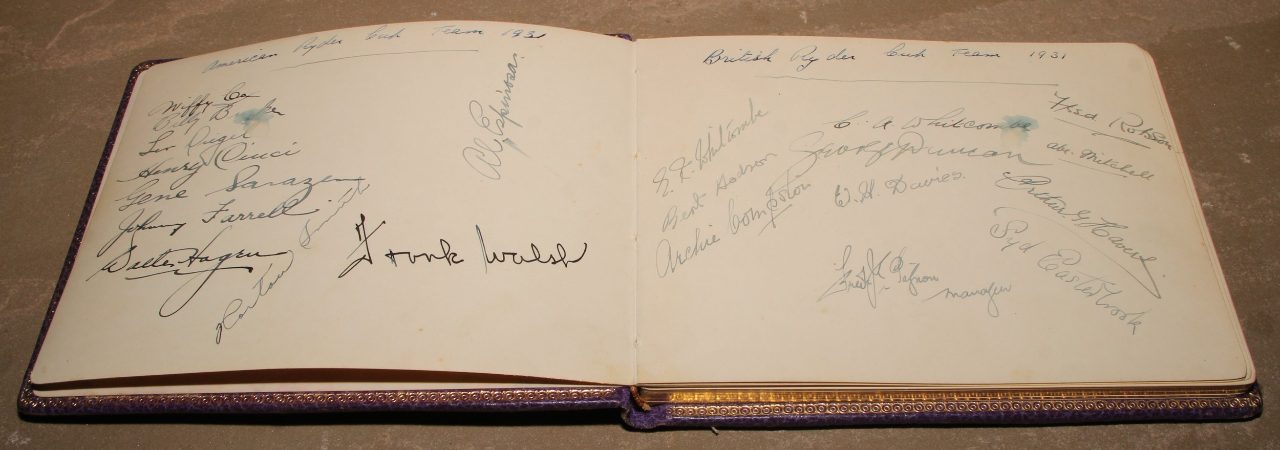 Autographs - Sport - Golf - an autograph album, golfers,  American Ryder Cup Team, 1931, British Ryder Cup Team 1931, etc; other golf ephemera (qty)