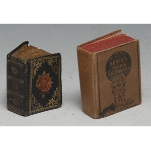 A George III miniature Bible, The Bible in Miniature, or a Concise History of the Old and New Testaments, Lond. Printed for E Newberry, Corner of St. Pauls Church Yard, 1780, 4.5cm; another Bryce's Thumb Dictionary, 5.5cm (2)