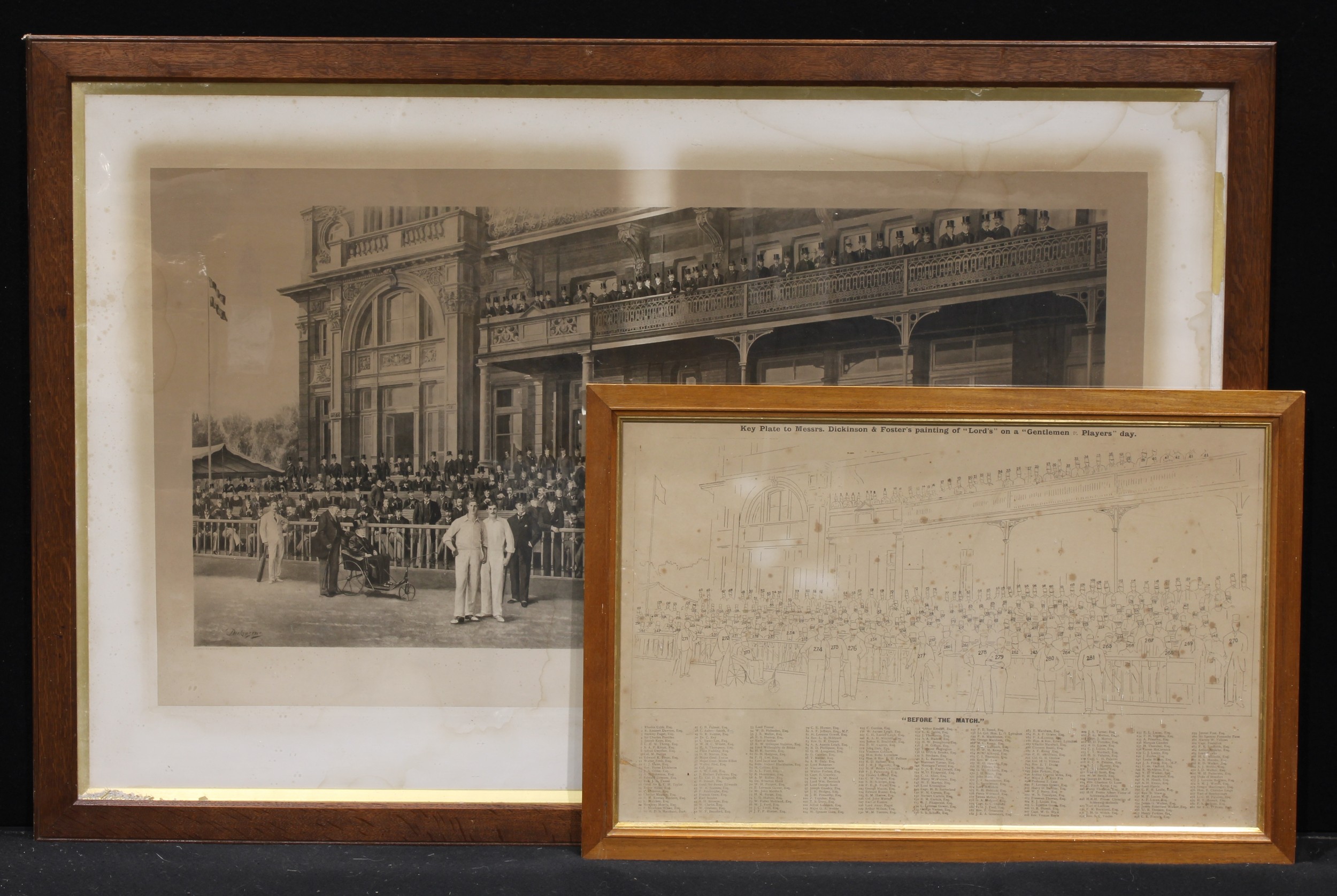 Cricket - Dickinson & Foster, after, Lords on a Gentleman versus Players day, monochrome print, 77cm x 124cm; key en suite (2)