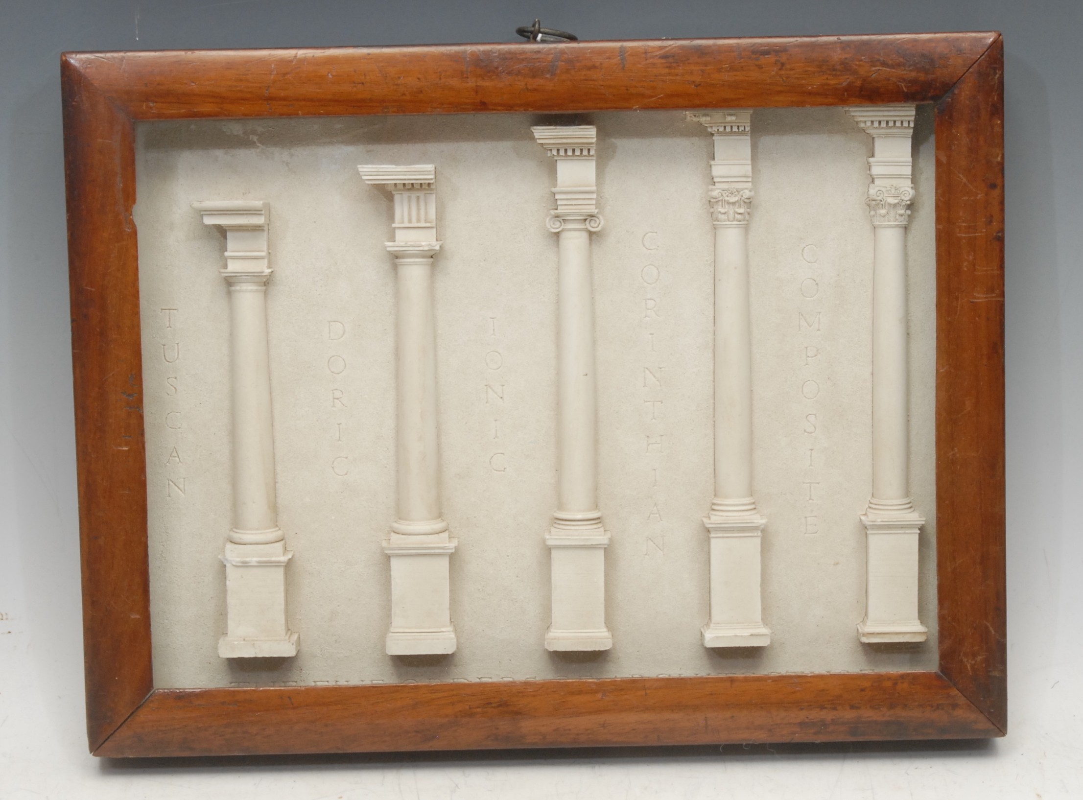English School (19th century), The Five Orders of Architecture, plaster cast in the Grand Tour taste, maple frame, 20cm x 28cm