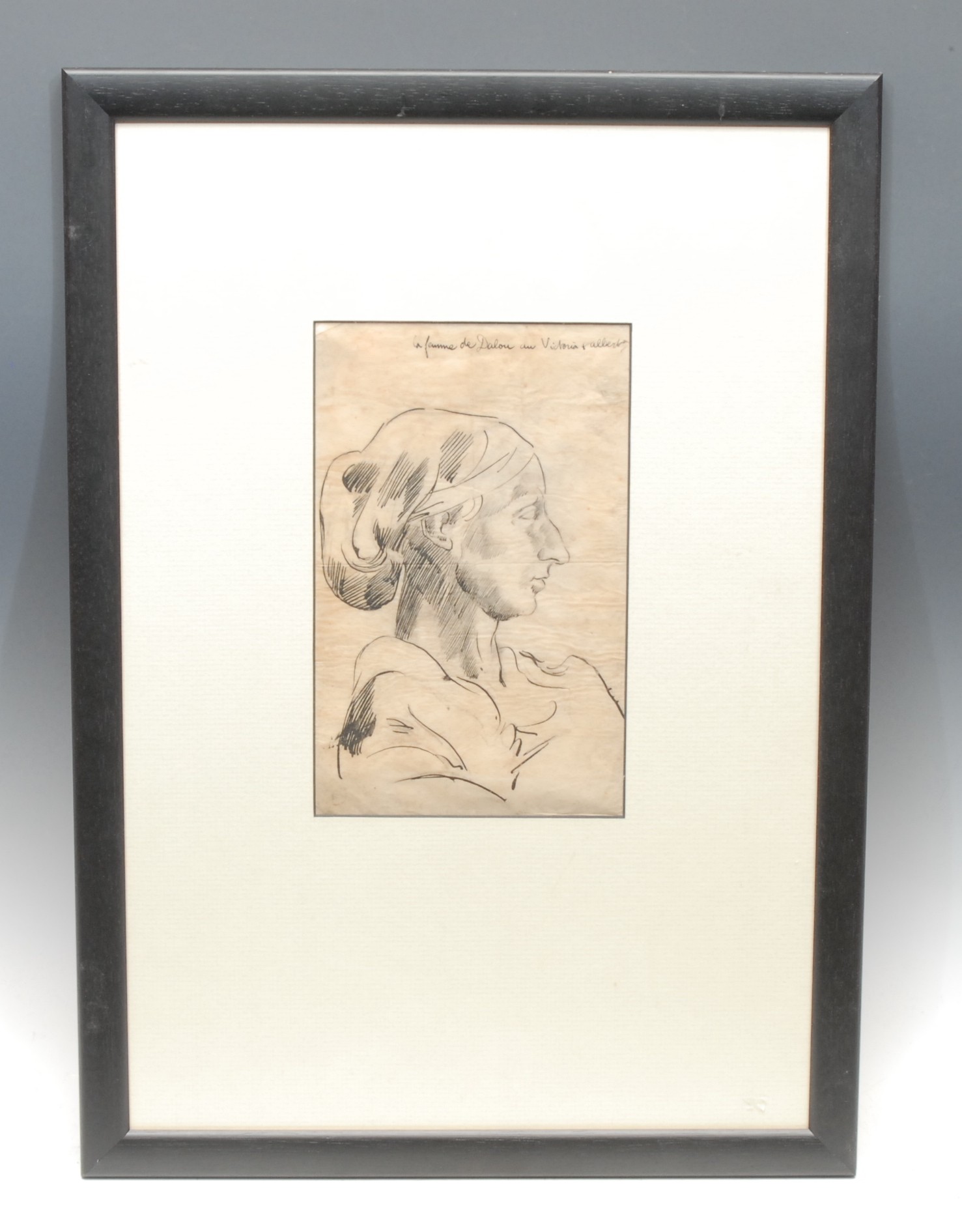 Henri Gaudier-Brzeska (1891-1915)  La Femme de Dalou  unsigned, inscription and label to verso, pen and ink, 21.5cm x 13cm