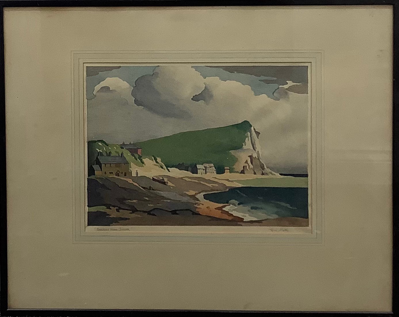 Eric Slater (1896 - 1963), by and after, Seaford Head, Sussex, signed, colour woodcut, 27.5cm x 36.5cm