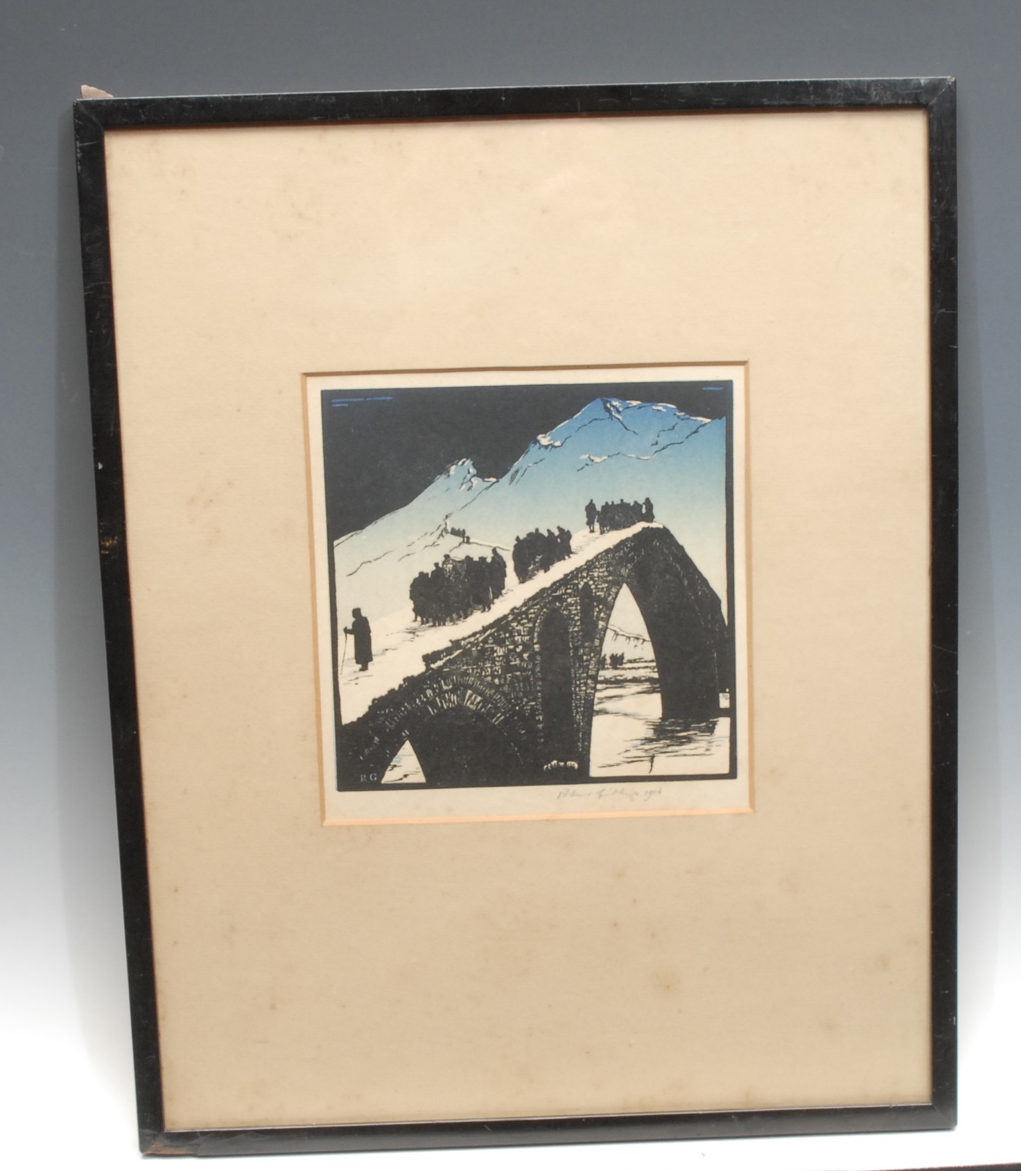 Robert Gibbings  (1889 - 1958), by and after, The Retreat from Serbia, signed, colour woodcut, 20cm x 19cm