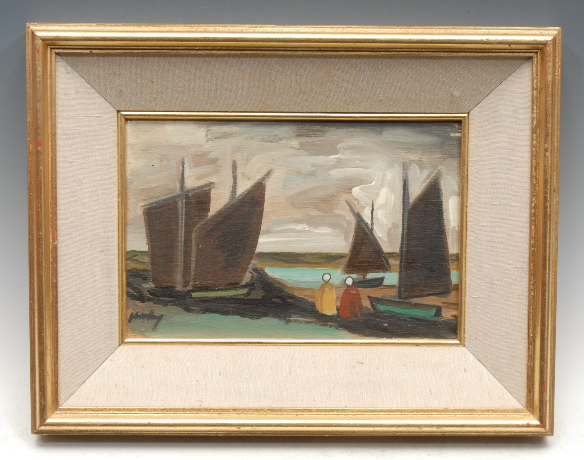 Markey Robinson (1918-1999)  Hookers  signed, title to verso, oil on board, 14.5cm x 22cm