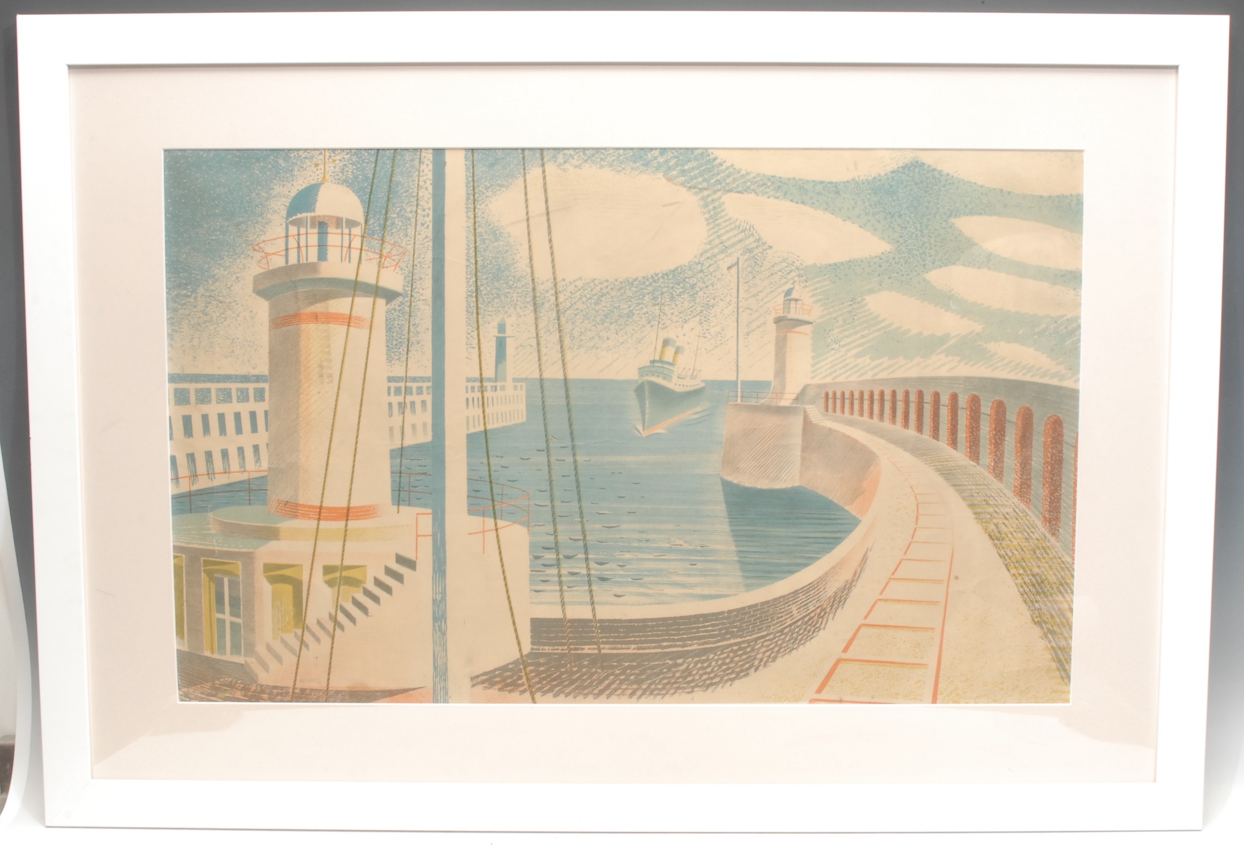 Eric Ravilious, after, Newhaven Harbour, unsigned, lithograph, 46cm x 74cm.