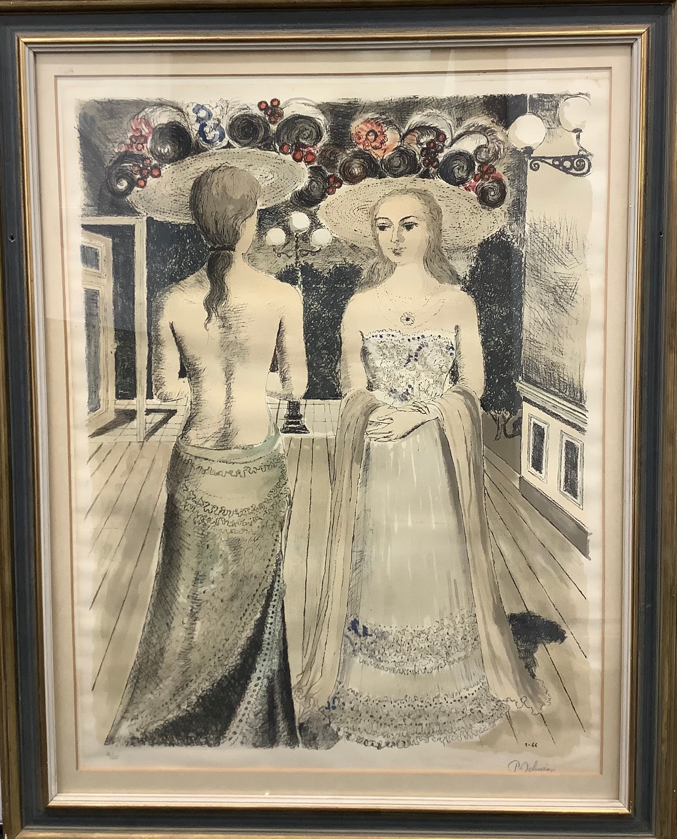 Paul Delvaux (1897 - 1994), Les Rivales,   lithograph, 21/75, signed in pencil, 69cm x 54cm