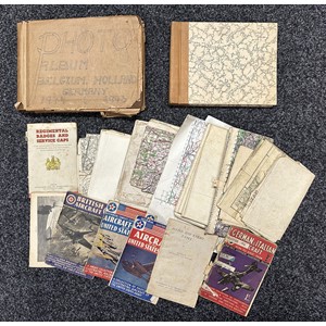 WW2 British 7th Armoured Division Photo Album 1945 plus various maps. Good content with good photos of tanks and vehicles and all photos have captions. Scenes in Berlin 1945 etc. Along with a captured German Soldiers Photo Album of service in Norway 1943/44.