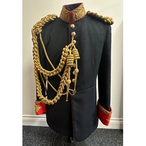 British Blues & Royals Captains Full Dress Uniform Tunic. Queens Crown buttons. Complete with aiguillettes. Heavy gold wire bullion embroidery to collar and cuffs. Loops to breast for medal bar.