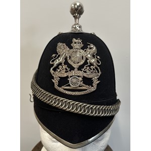 Victorian 1st Lanarkshire Artillery Volunteers Officers Blue Cloth Helmet. Silver fittings. Maker marked "Hobson & Sons, 1,3 & 5 Lexington St. Golden Square, London W".