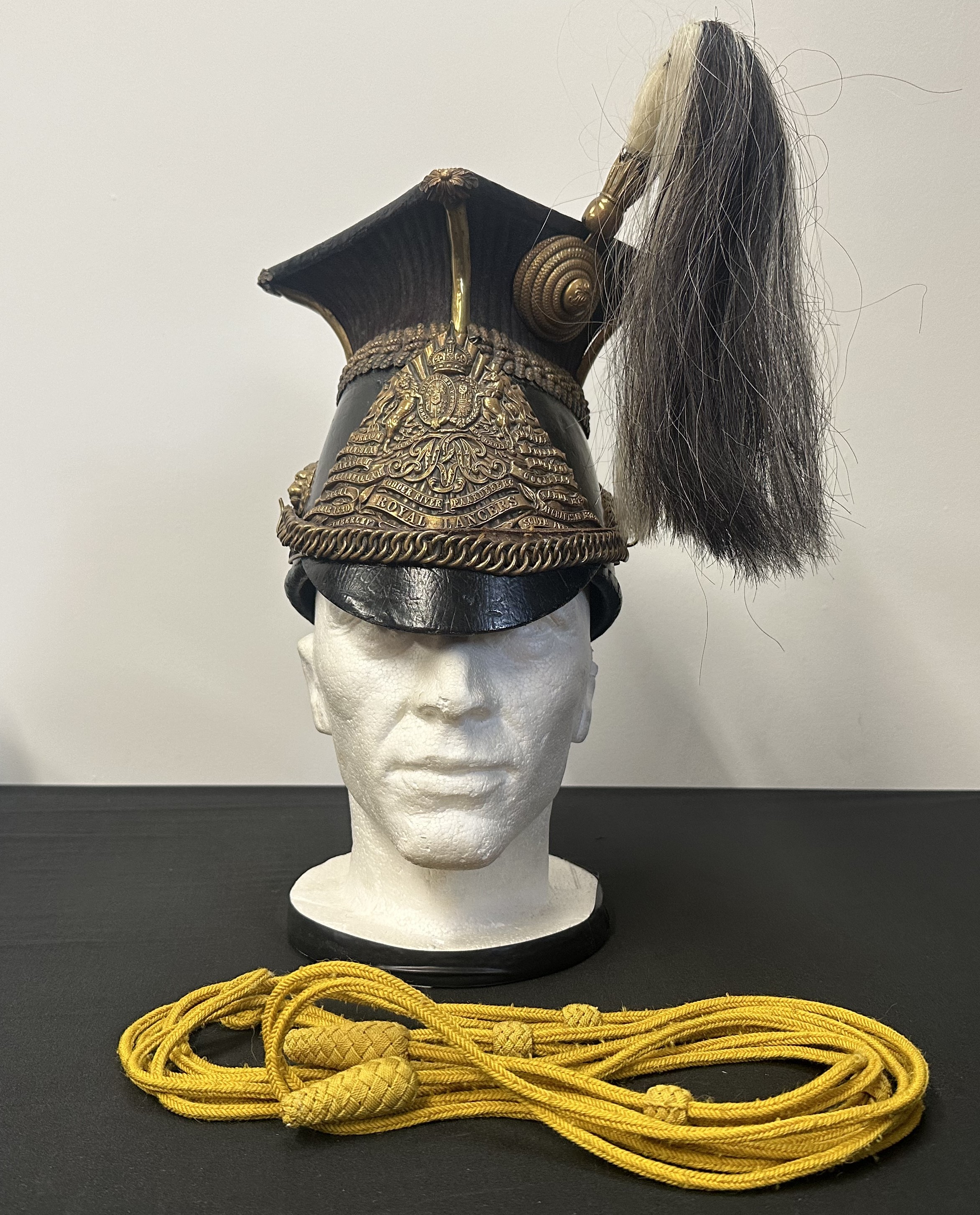 Edwardian 9th Lancers Others Ranks Lance Cap Czapka complete with helmet plate, chinscales, Plume and Cap Lines. Dated 1901.