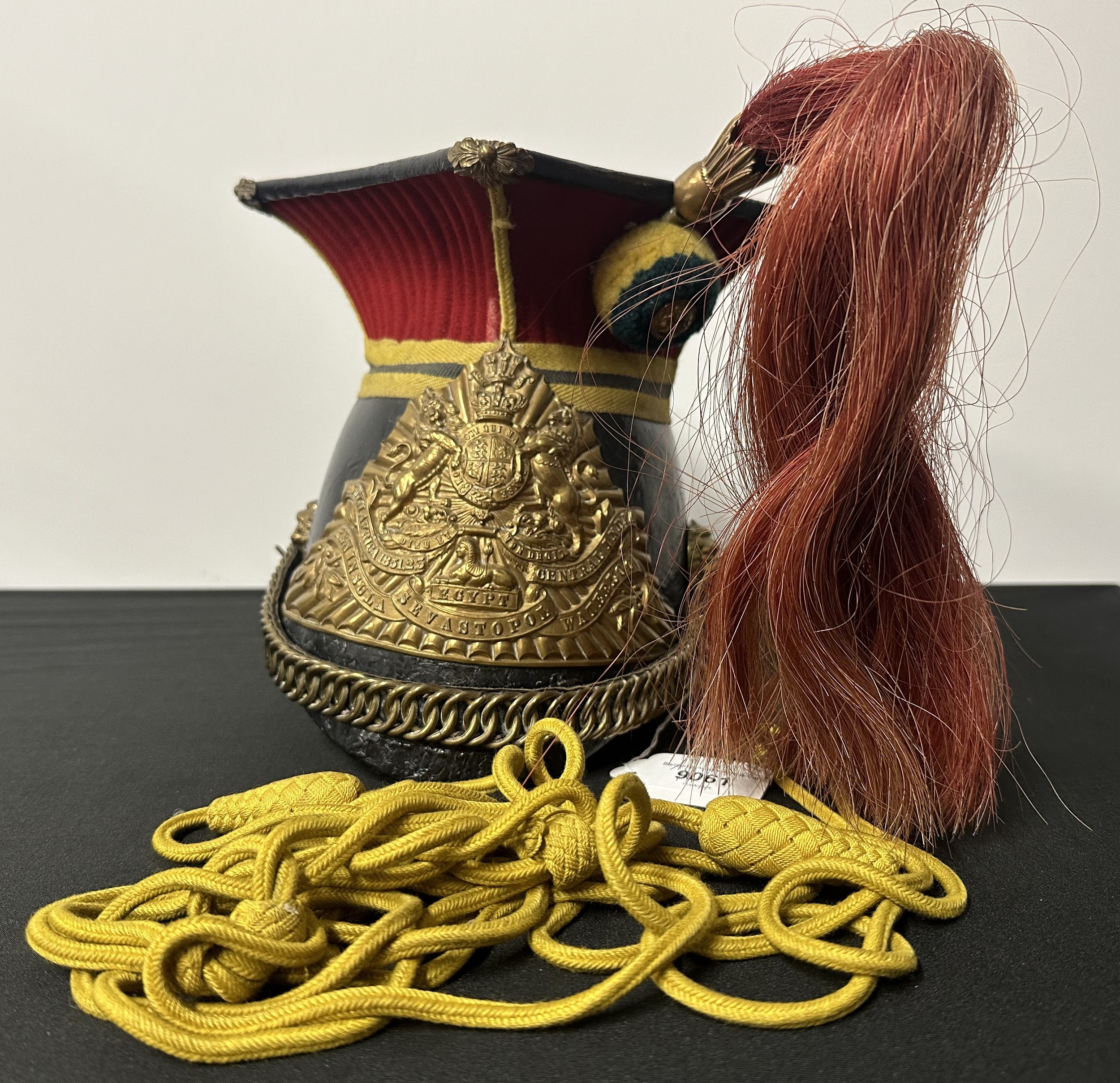 Victorian British 12th Lancers Other Ranks Lance Cap Czapka complete with helmet plate to front, chinscales and cap lines.