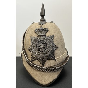 Victorian Officers Grey Cloth Helmet 1st Volunteer Battalion Northumberland Fusiliers. Marked to inside "Regulation Cork Helmet".