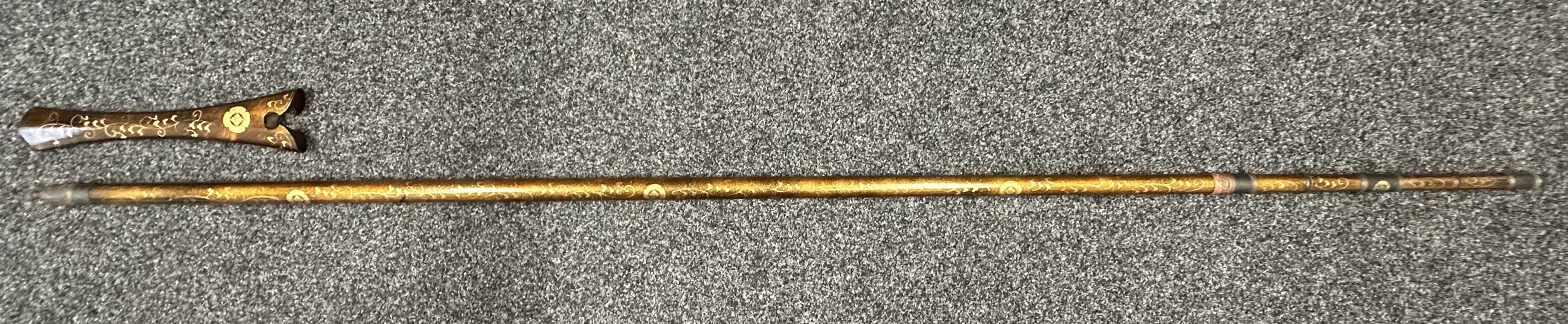 Japanese Naginata Polearm 215cm in length, circular in section and Blade Cover 41cm in length. Gilt lacquered decoration. Not signed. No blade.
